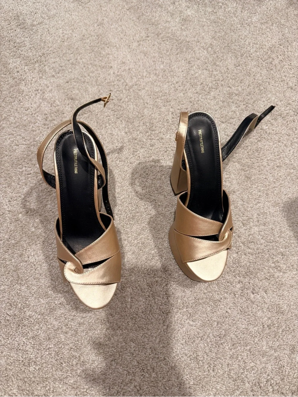 PrettyLittleThing Metallic Gold Block Platform Sandals
